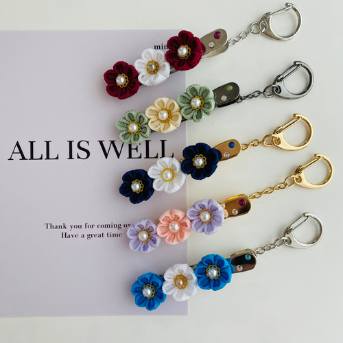 キークリップ キーホルダー じゃらじゃら つまみ細工 【H1