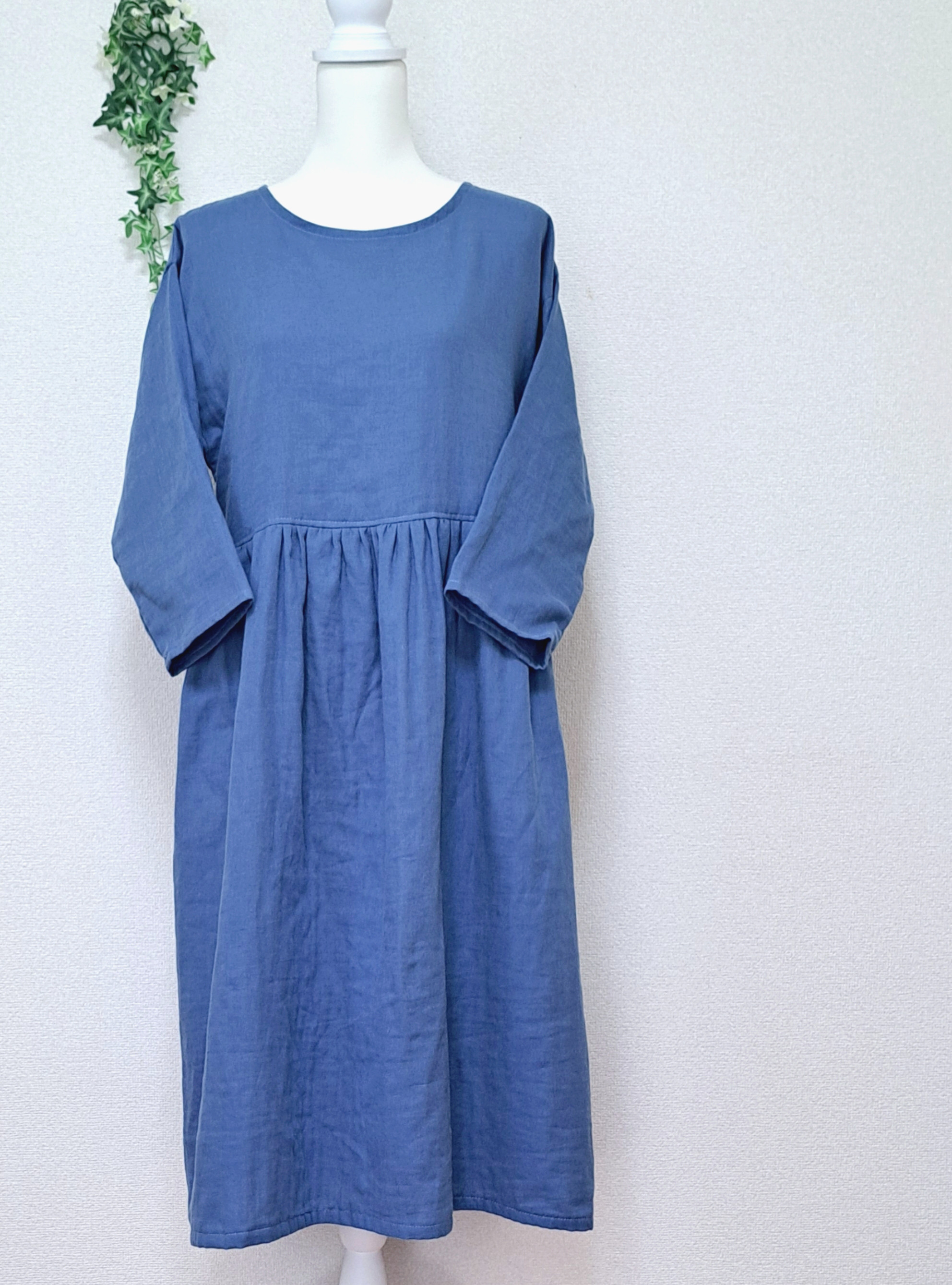 Wガーゼ7分袖・長袖ワンピース⁑レディース⁑ふわふわ肌触り⁑長袖・ぽわん袖変更⁑フリーサイズ⁑お好きな色34色選べます