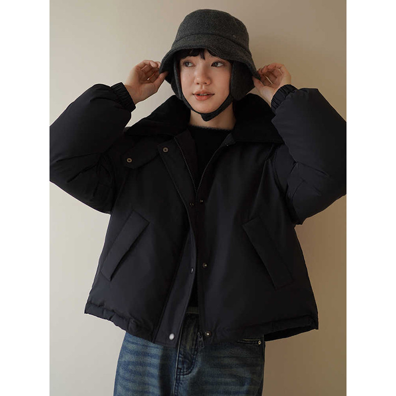 ショートダウンジャケット　ハイネックダウンジャケット　ブラック　S-XL#630