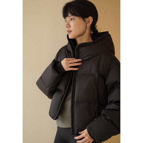 フード付きダウンジャケット ショートダウンジャケット ブラック S-L