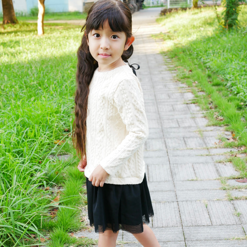 アランニット×チュールスカートワンピース 80〜120cm 子供服 Baby&Kids 