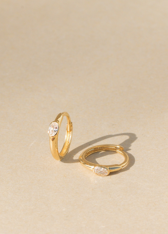 14K金 ゴールド 楕円形ストーンベゼル ヘリックス トラガス メンズ レディース フープ ピアス リング イヤリン 7枚目の画像