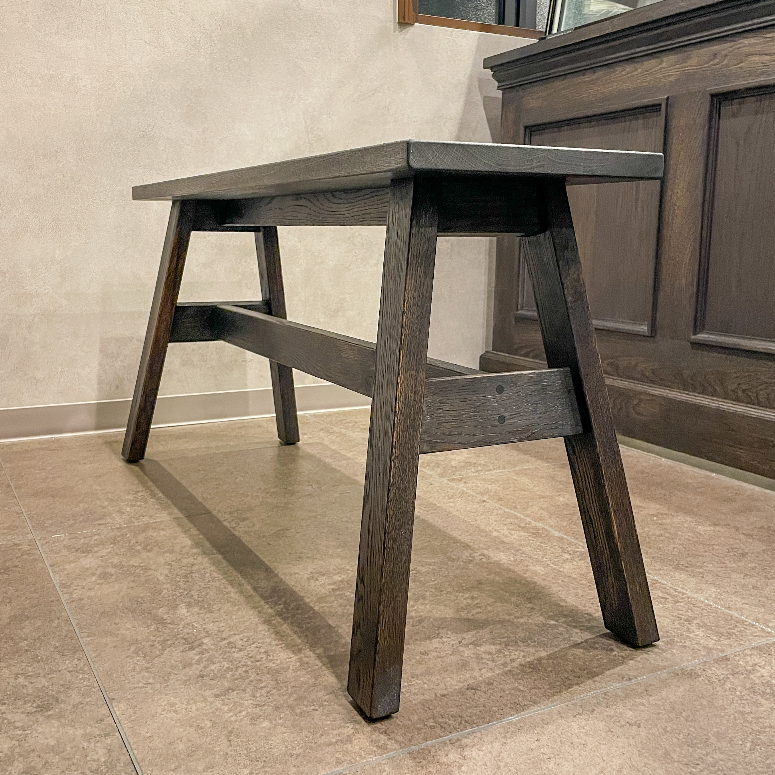 ホワイトオーク無垢材 A-Legベンチ アンティークベンチ オーダーメイド家具 エイジング仕上げ