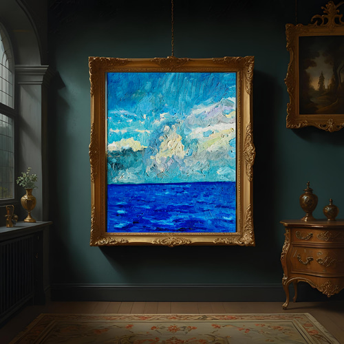 22×27㎝「朝の海7」F3・油彩・原画 N 絵画 かいがのみせあかちゃん