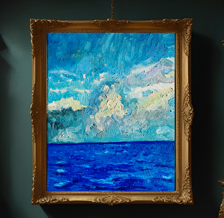 22×27㎝「朝の海7」F3・油彩・原画 N 絵画 かいがのみせあかちゃん