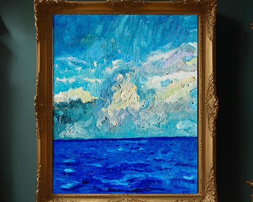 22×27㎝「朝の海7」F3・油彩・原画 N 絵画 かいがのみせあかちゃん