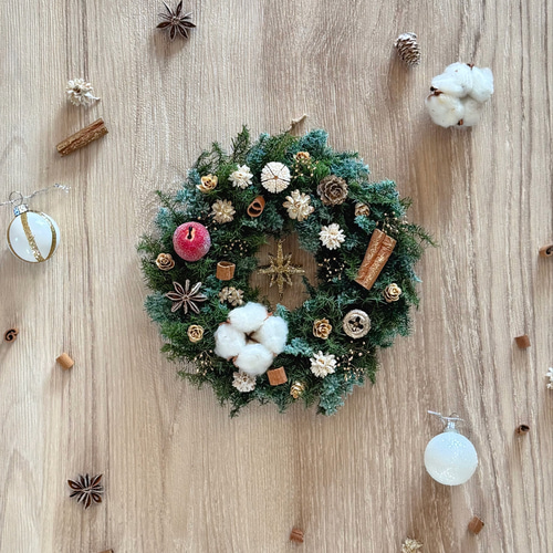 まんまるリース】クリスマスリース クリスマス雑貨 コットンフラワー