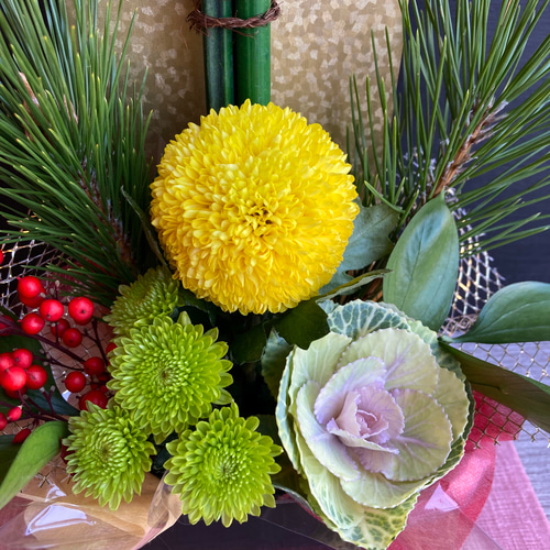 ご予約スタート【生花】ミニ門松 お正月アレンジーゴールド フラワー