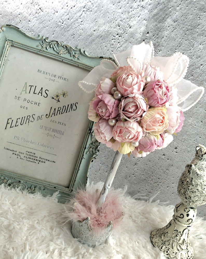 アンティーク、ロココ調/コロコロローズが可愛い/プリンセスローズトピアリー/公触媒加工/1点物