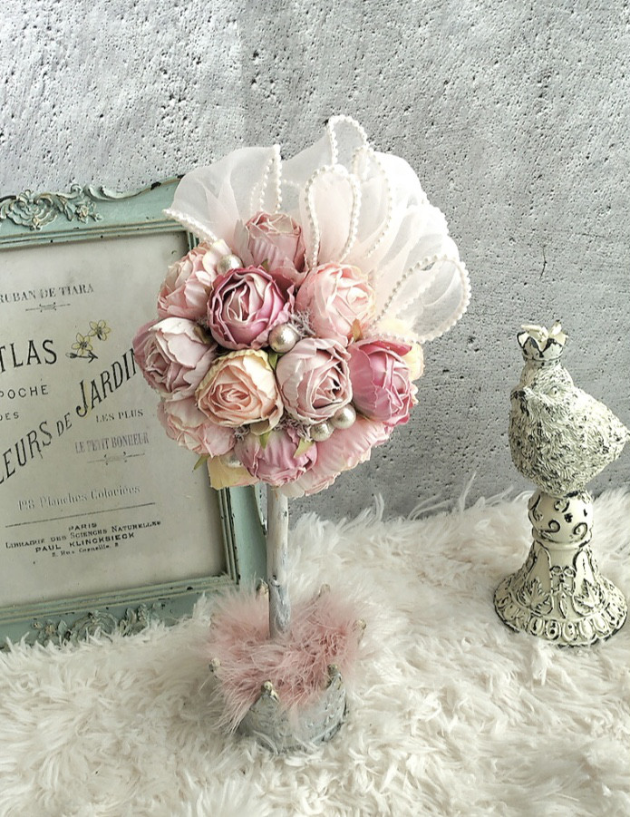 アンティーク、ロココ調/コロコロローズが可愛い/プリンセスローズトピアリー/公触媒加工/1点物