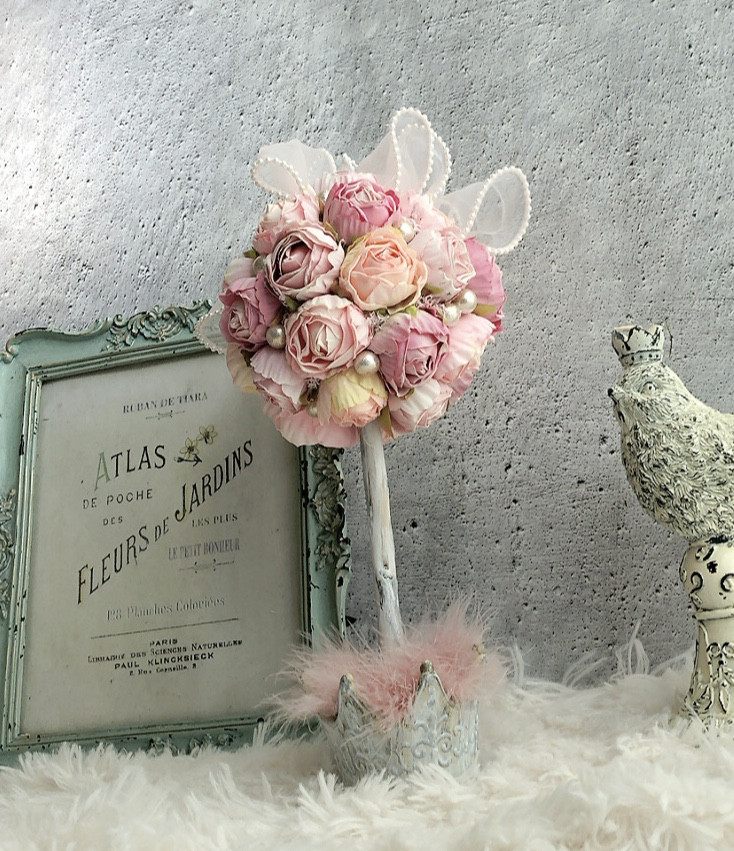 アンティーク、ロココ調/コロコロローズが可愛い/プリンセスローズトピアリー/公触媒加工/1点物