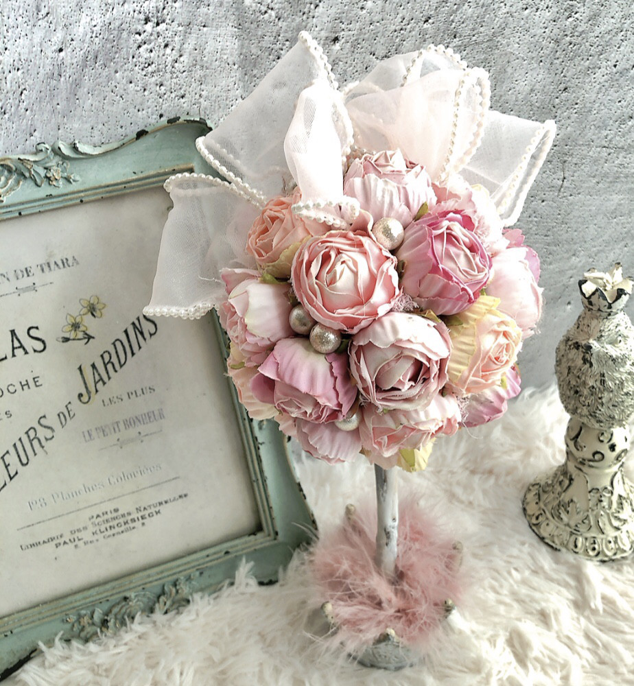 アンティーク、ロココ調/コロコロローズが可愛い/プリンセスローズトピアリー/公触媒加工/1点物