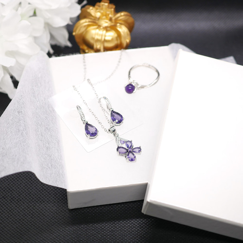 アメジスト ネックレス/ピアス/リング 3点セット silver925 宝石質  