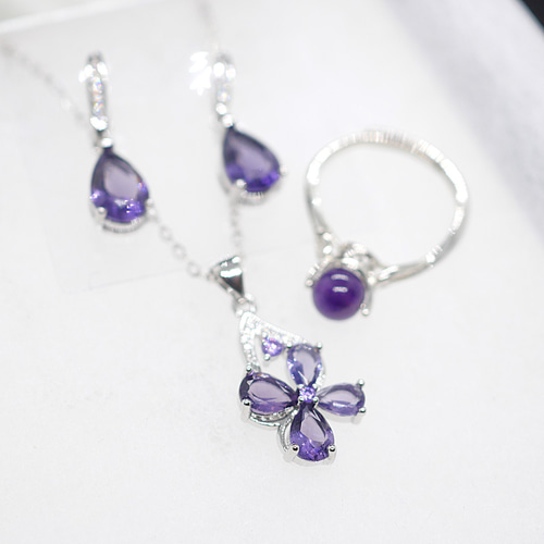 3点セット アメジスト ネックレス/ピアス/リング silver925 宝石