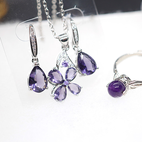 3点セット アメジスト ネックレス/ピアス/リング silver925 宝石