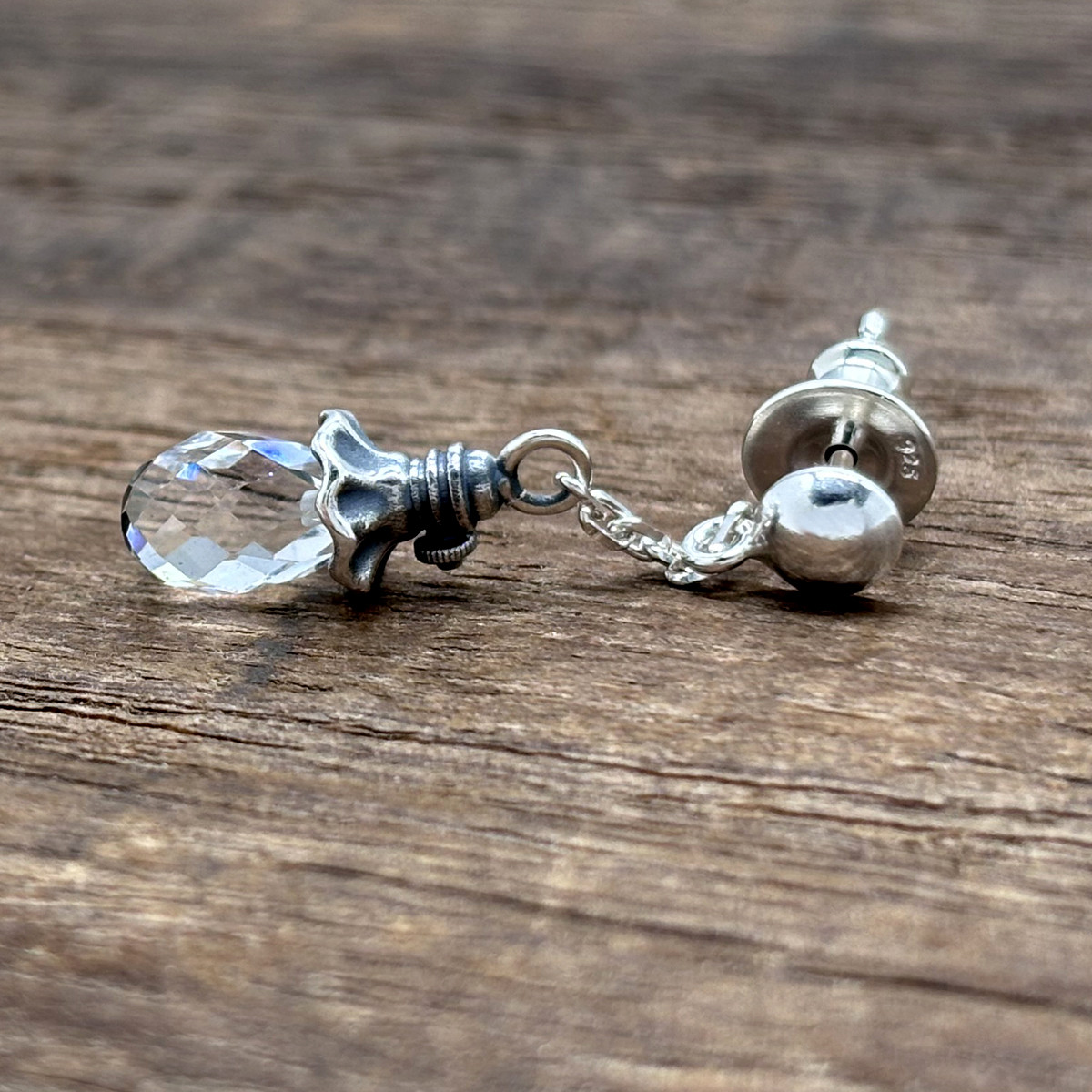 ランプ メンズ ドロップピアス クリア/シルバー925 片耳/セカンドピアス つけっぱなし/snd128