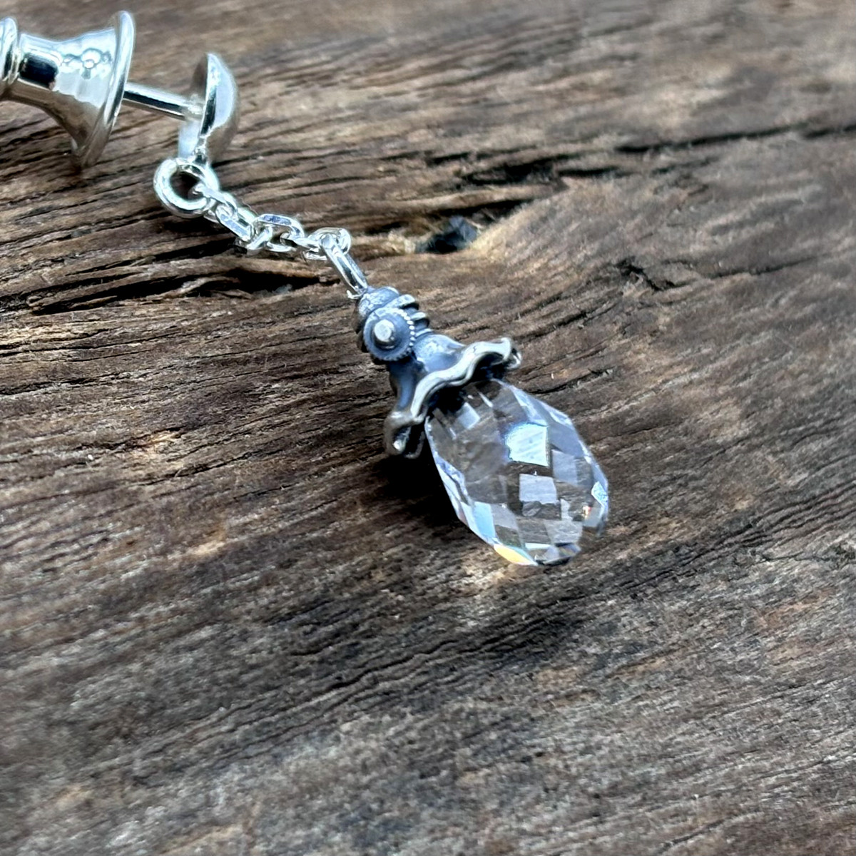 ランプ メンズ ドロップピアス クリア/シルバー925 片耳/セカンドピアス つけっぱなし/snd128