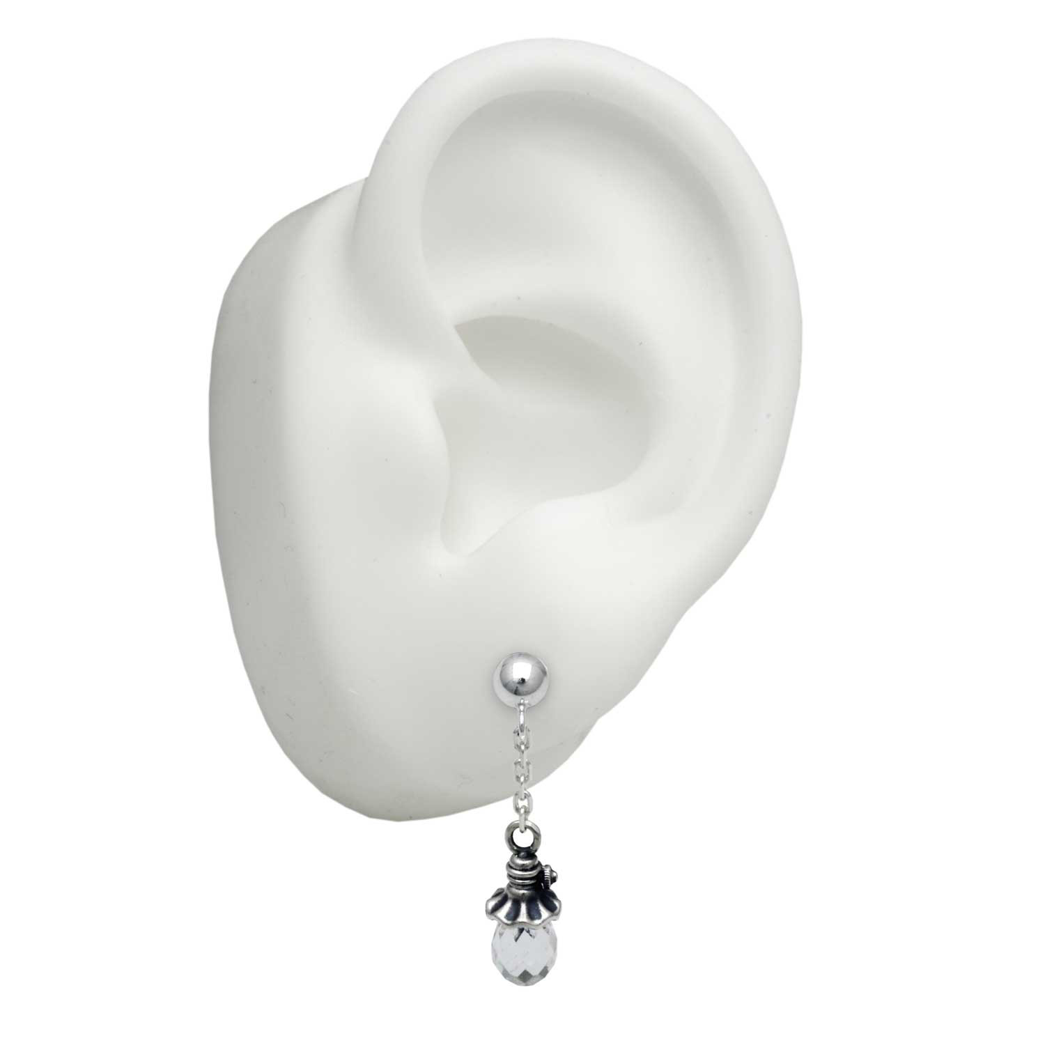 ランプ メンズ ドロップピアス クリア/シルバー925 片耳/セカンドピアス つけっぱなし/snd128