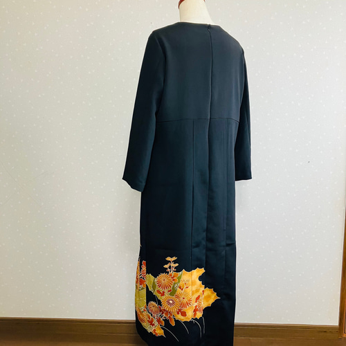 No.142留袖ドレス ワンピースフレアー袖着物リメイクL〜LL13号