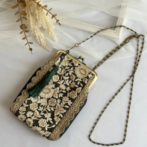 インド刺繍リボン♥二口がま口長財布*ポシェット*ポーチ*ショルダー*ハンドメイド ハンドメイド インド刺繍リボン がま口 ポーチ ブルー｜Yahoo