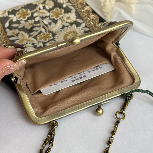 インド刺繍リボン がま口スマホショルダー スマホポーチ スマホ