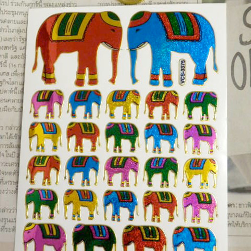 キラキラシール/象/カラフル アジア エスニック エレファント ぞう