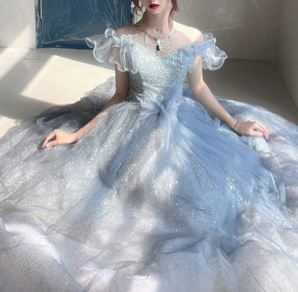 楽天市場】ホワイト ロング ウェディングドレス 肩リボン 花嫁 結婚式