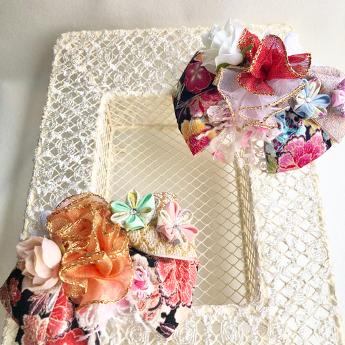 和装リボンチョーカー《オレンジ》 犬用猫用アクセサリー 年賀状写真