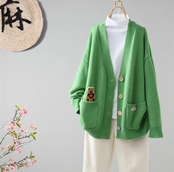 美品【COGTHEBIGSMOKE】コットンリネンVネックカーディガン グリーン 美品【COGTHEBIGSMOKE】コットンリネンVネックカーディガン グリーン