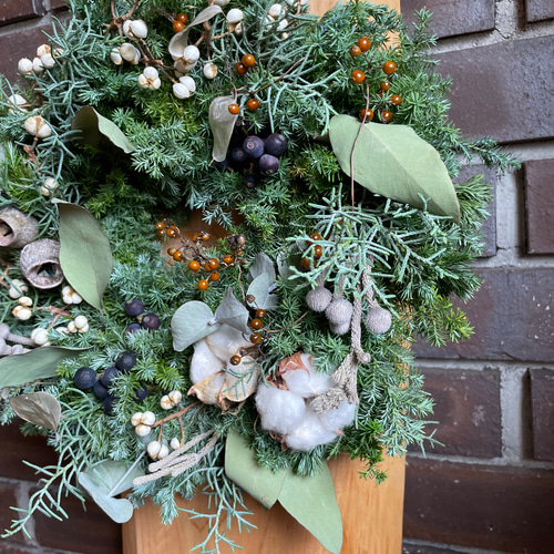 森のクリスマスリースホワイトグリーンL リース Olive + 通販 18552743