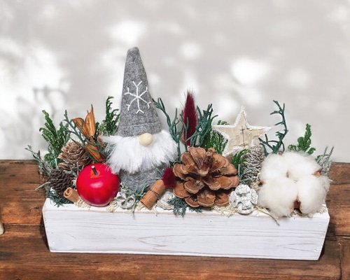 サンタさんのクリスマスアレンジ グレー クリスマス ウッドボックス