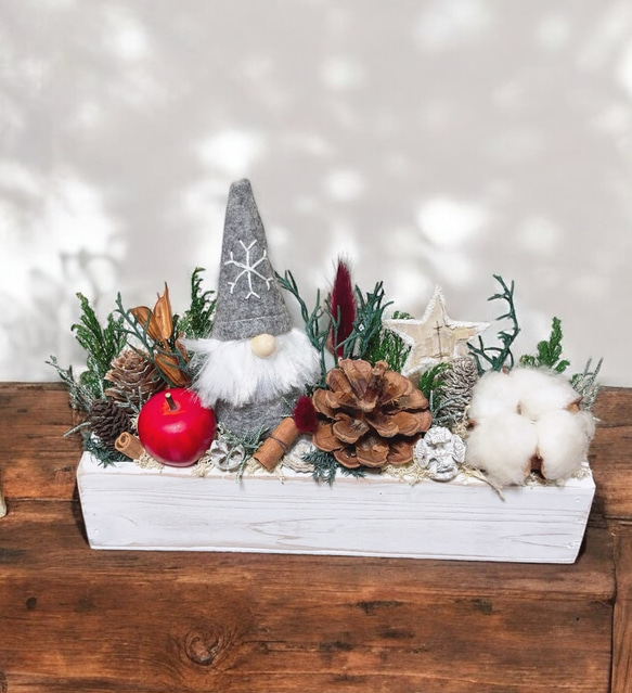 サンタさんのクリスマスアレンジ グレー クリスマス ウッドボックス