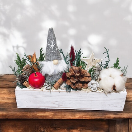 サンタさんのクリスマスアレンジ グレー クリスマス ウッドボックス