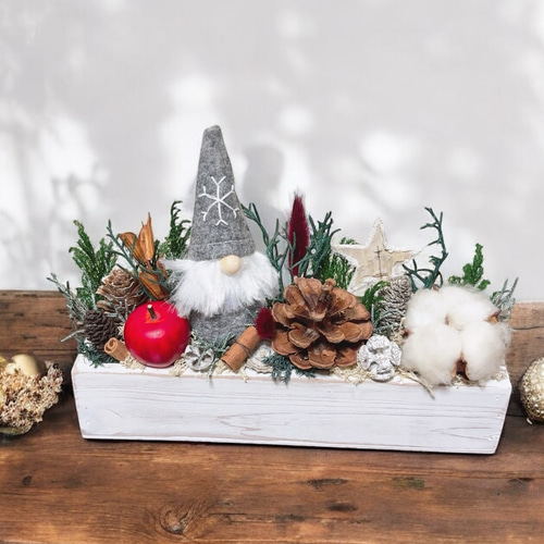 サンタさんのクリスマスアレンジ グレー クリスマス ウッドボックス