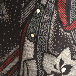 ◇現代 有松鳴海絞　浴衣◇【濃紺紫赤緑他】高級感漂う熨斗柄に桔梗など細かい絞りで表現　スモールサイズ裄66ｃｍ　木綿浴衣 8枚目の画像