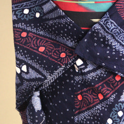 ◇現代 有松鳴海絞　浴衣◇【濃紺紫赤緑他】高級感漂う熨斗柄に桔梗など細かい絞りで表現　スモールサイズ裄66ｃｍ　木綿浴衣 2枚目の画像