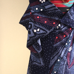 ◇現代 有松鳴海絞　浴衣◇【濃紺紫赤緑他】高級感漂う熨斗柄に桔梗など細かい絞りで表現　スモールサイズ裄66ｃｍ　木綿浴衣 14枚目の画像