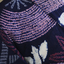 ◆アウトレット◆現代 有松鳴海絞　浴衣◇【濃紺赤桃】笹と扇　珍しい意匠　トールサイズ裄67.5ｃｍ　木綿浴衣　 7枚目の画像