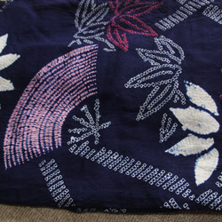 ◆アウトレット◆現代 有松鳴海絞　浴衣◇【濃紺赤桃】笹と扇　珍しい意匠　トールサイズ裄67.5ｃｍ　木綿浴衣　 9枚目の画像