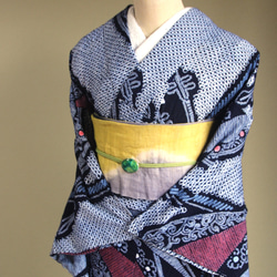 ◇機械絞り リップル浴衣◇【濃紺 青他】青みがかった藤の花が