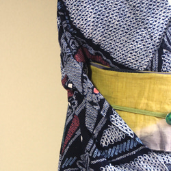 ◆アウトレット◆現代 有松鳴海絞　浴衣◇【濃紺他】縦縞とオリエンタルな琵琶の調べが耽美　スモールサイズ裄66ｃｍ　木綿 15枚目の画像