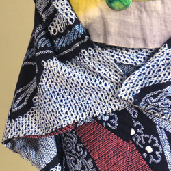 ◆アウトレット◆現代 有松鳴海絞　浴衣◇【濃紺他】縦縞とオリエンタルな琵琶の調べが耽美　スモールサイズ裄66ｃｍ　木綿 4枚目の画像