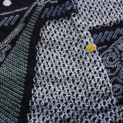 ◆アウトレット◆現代 有松鳴海絞　浴衣◇【濃紺他】縦縞とオリエンタルな琵琶の調べが耽美　スモールサイズ裄66ｃｍ　木綿 13枚目の画像