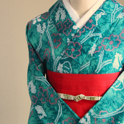 ◇現代 有松鳴海絞 浴衣◇【明緑】山アジサイの花つなぎが可憐な
