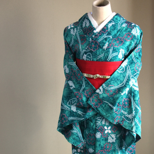 ◇現代 有松鳴海絞 浴衣◇【明緑】山アジサイの花つなぎが可憐な雰囲気