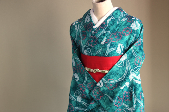 ◇現代 有松鳴海絞 浴衣◇【明緑】山アジサイの花つなぎが可憐な