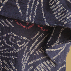 ◇現代 有松鳴海絞　浴衣◇【濃紺桃黄】川面に蝶が遊ぶ　トールサイズ裄68.5ｃｍ　木綿浴衣　 5枚目の画像