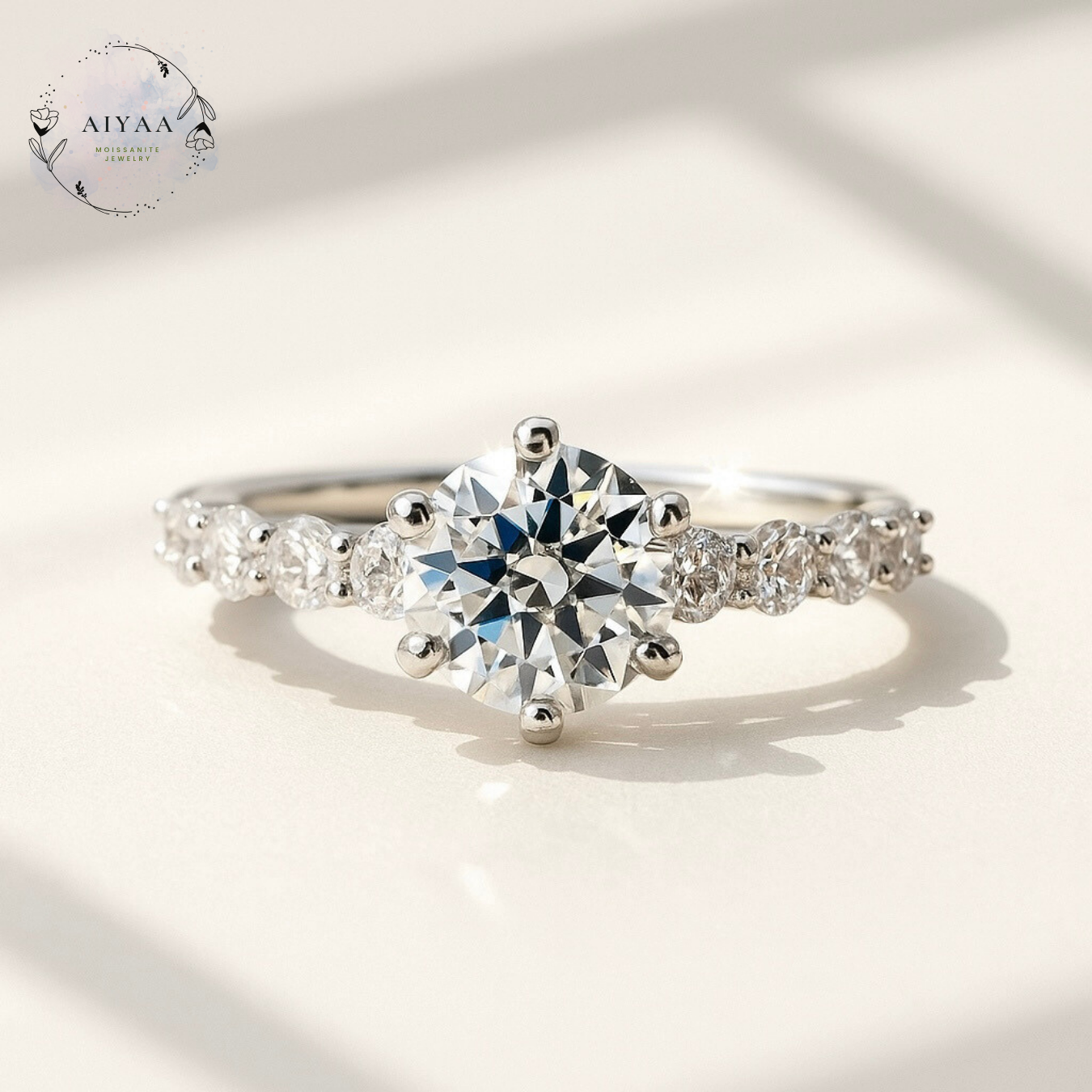 モアサナイト 1カラット ソリティアリング｜6.5mm Dカラー VVS1 H&C｜