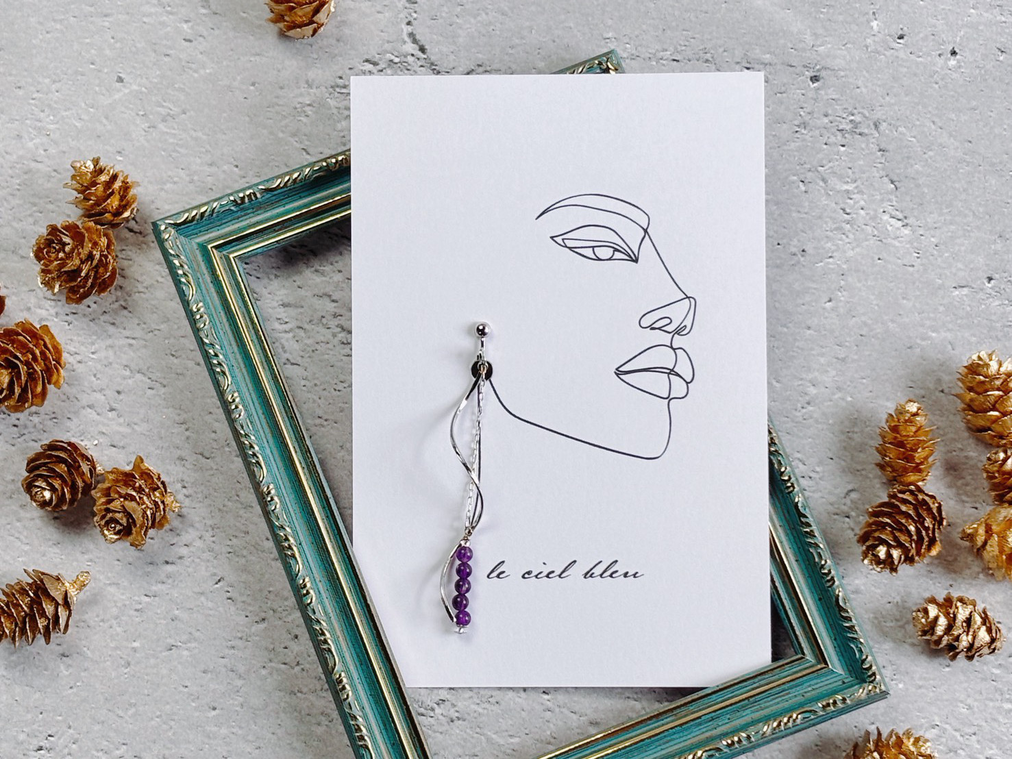 くるり螺旋と天然石イヤリング　天然石　アメジスト　イヤリング　ピアス　シルバー　大ぶり　揺れる　大人華やか