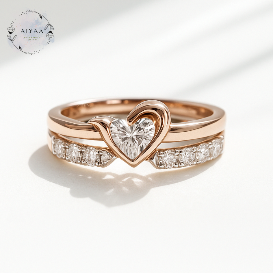 モアサナイト 重ね付けリングセット｜ハート4mm × エタニティ1.6mm 8,520円